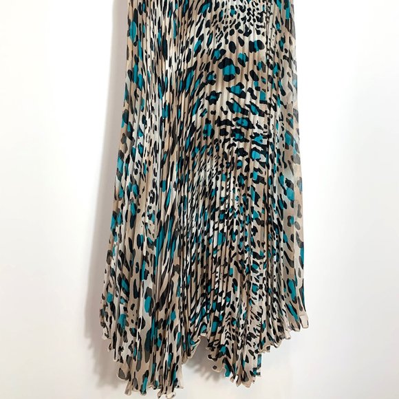 Loyd Ford NWT Pleated Teal Animal Print Midi Skirt Size 2 - Picture 11 of 16